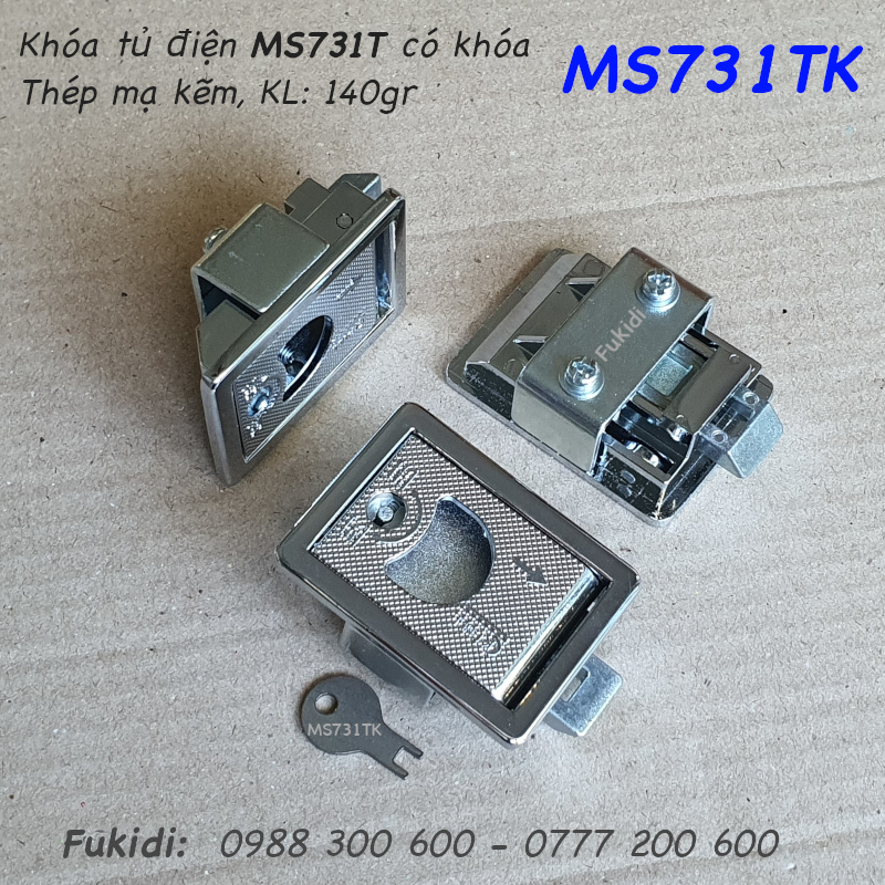 Khóa tủ điện thép mạ kẽm họ MS731, KT 57x62x25mm - MS731TK