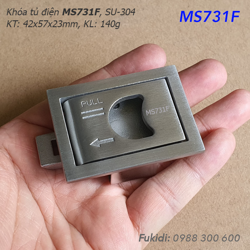 Khóa tủ điện chữ nhật inox 304 KT 42x57mm - MS731F