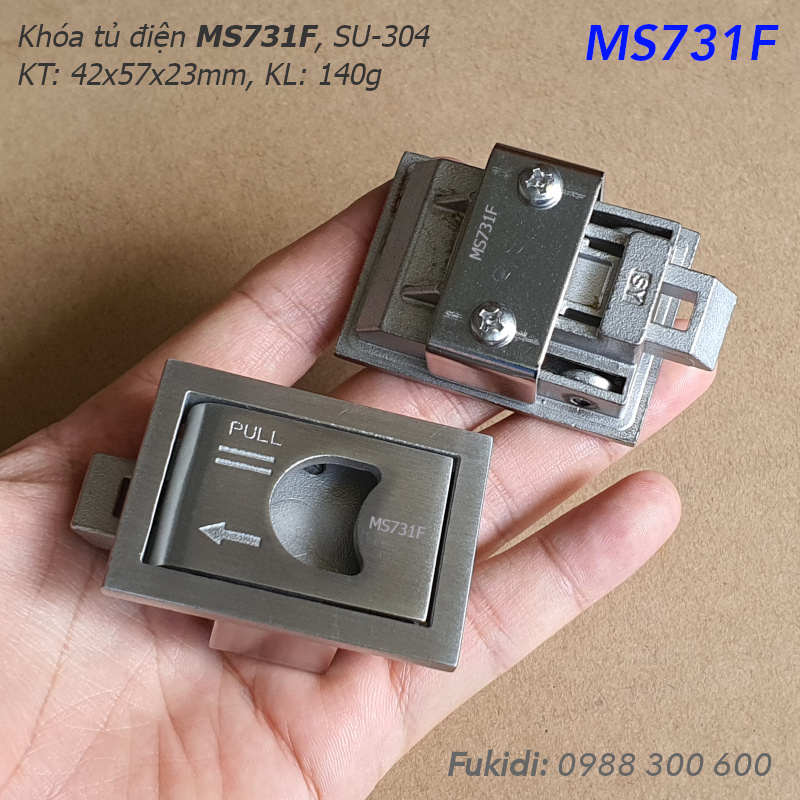 Khóa tủ điện chữ nhật inox 304 KT 42x57mm - MS731F