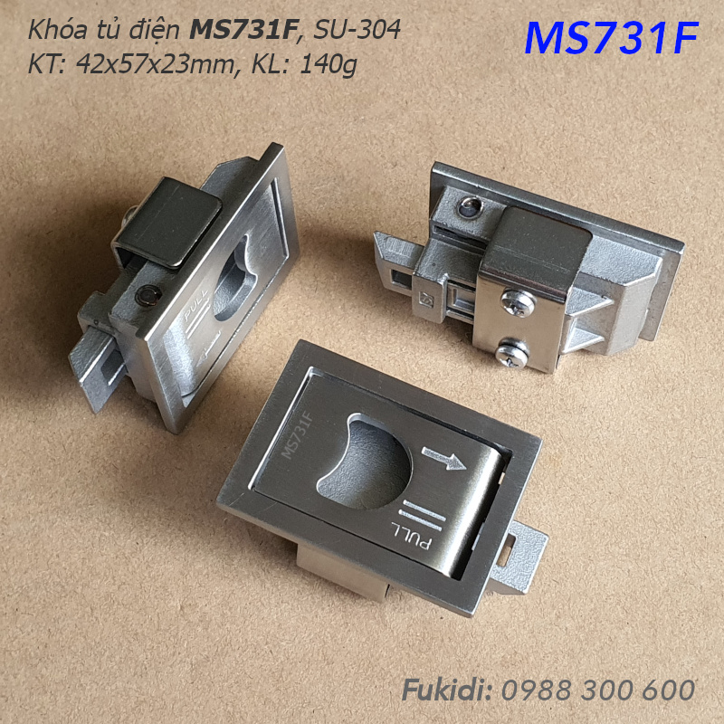 Khóa tủ điện chữ nhật inox 304 KT 42x57mm - MS731F