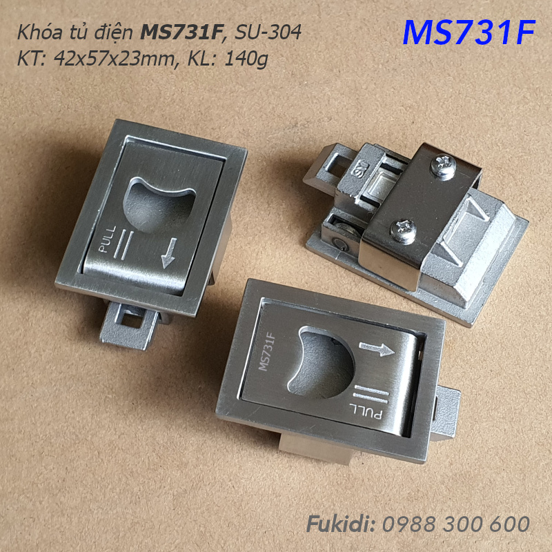 Khóa tủ điện chữ nhật inox 304 KT 42x57mm - MS731F