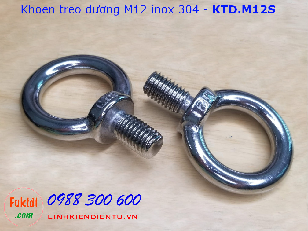 Khoen treo dương M12 inox 304, đường kính trong 30mm, ren 21mm - KTD.M12S