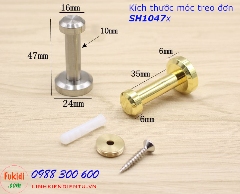 Móc treo đơn inox 304 treo khăn, treo áo khoác, treo mũ phi 10mm dài 47mm màu đỏ cổ - SH1047R