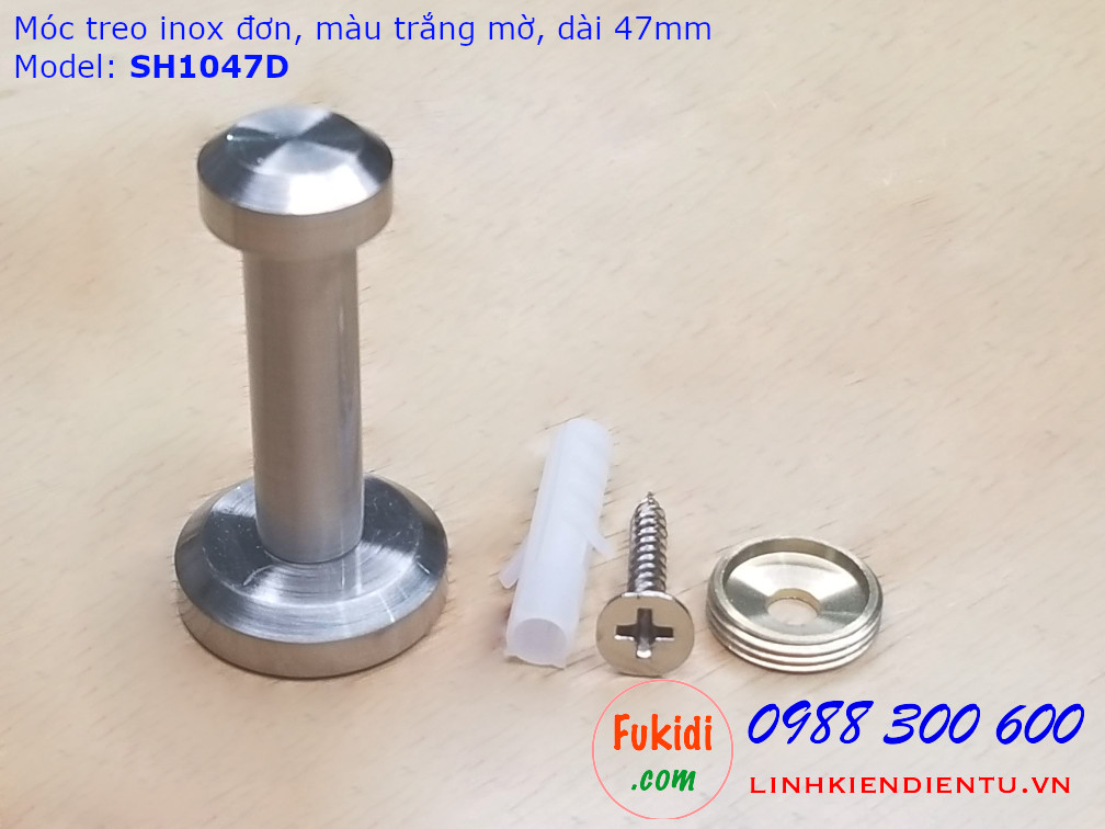 Móc treo đơn inox 304 treo khăn, treo áo khoác dài 47mm màu trắng mờ - SH1047D