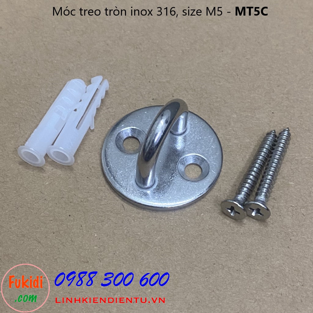 Móc treo tròn inox 316, size M5 - MT5C