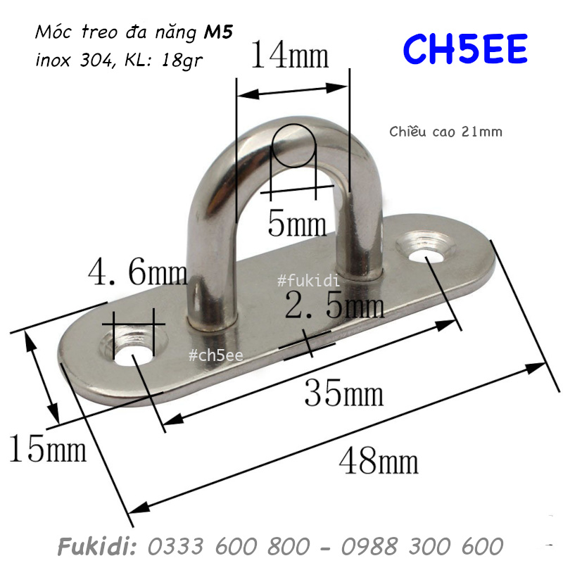 Móc treo ghế đu, xích đu, treo quạt trần inox 316 M5 - CH5EE