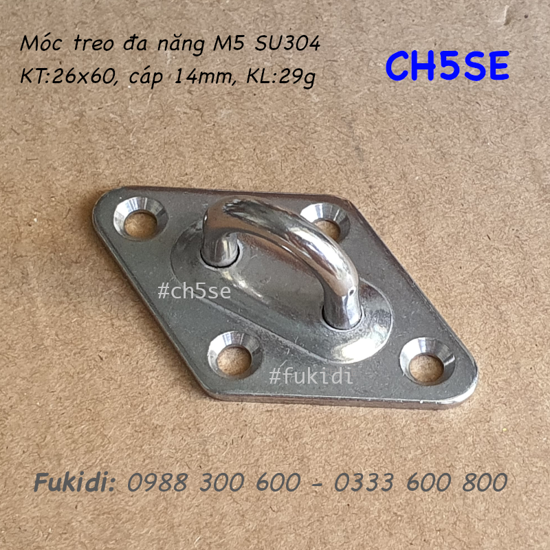 Móc treo đa năng inox 304, treo lên trần nhà, KT 36x60mm, cáp 14mm  - CH5SE
