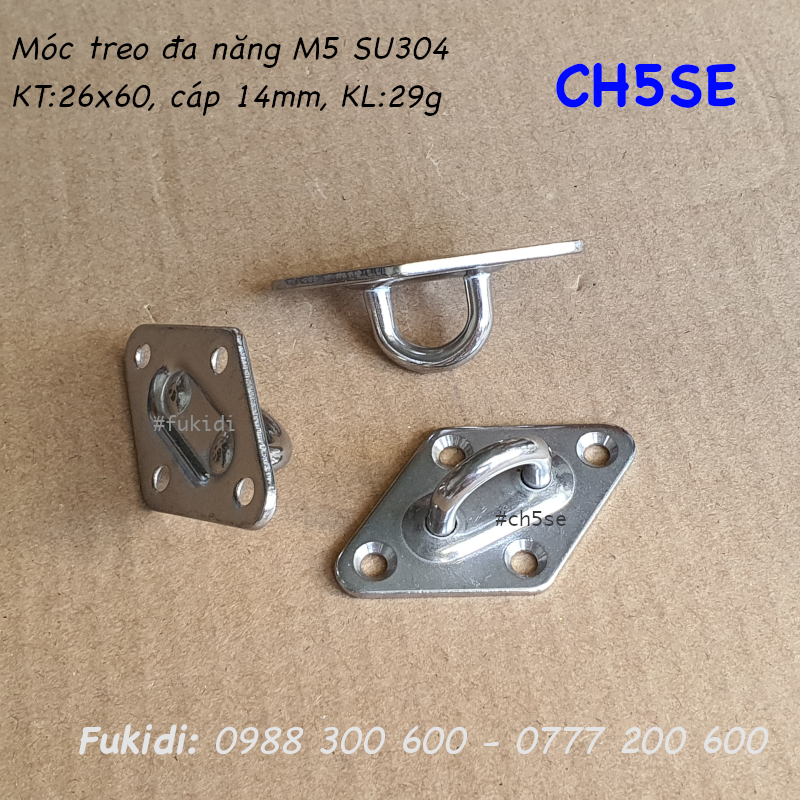 Móc treo đa năng inox 304, treo lên trần nhà, KT 36x60mm, cáp 14mm  - CH5SE