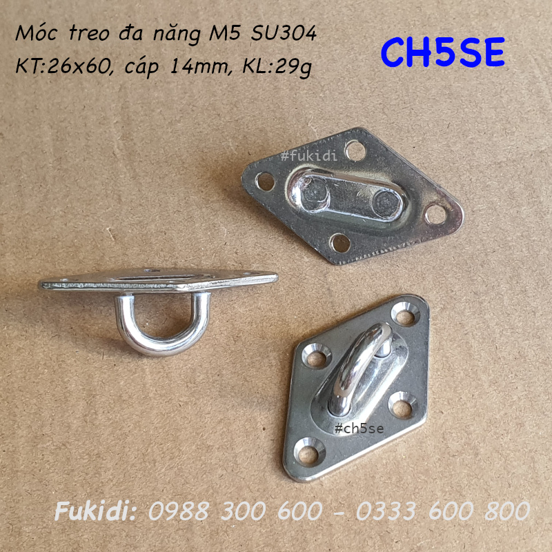 Móc treo đa năng inox 304, treo lên trần nhà, KT 36x60mm, cáp 14mm  - CH5SE