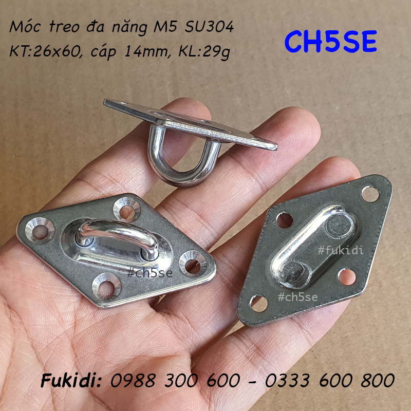 Móc treo đa năng inox 304, treo lên trần nhà, KT 36x60mm, cáp 14mm  - CH5SE