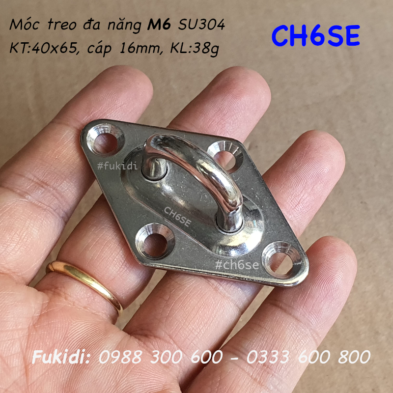 Móc treo lên trần nhà, móc treo đa năng inox 304, KT 40x60, cáp 16mm - CH6SE