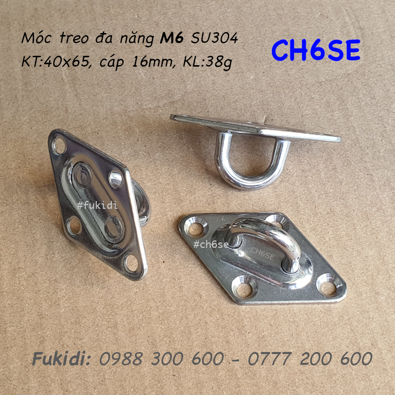 Móc treo lên trần nhà, móc treo đa năng inox 304, KT 40x60, cáp 16mm - CH6SE
