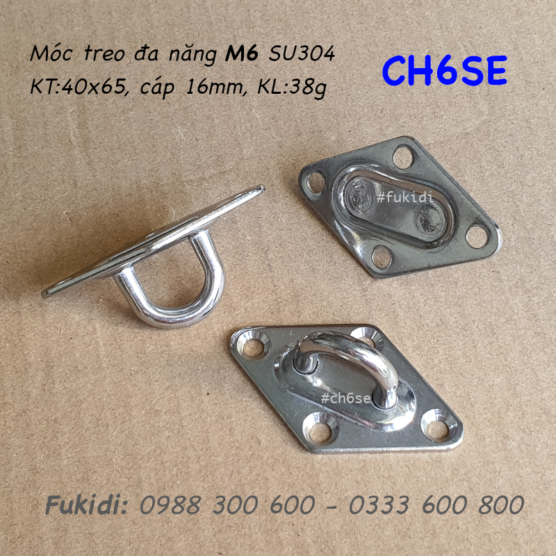 Móc treo lên trần nhà, móc treo đa năng inox 304, KT 40x60, cáp 16mm - CH6SE