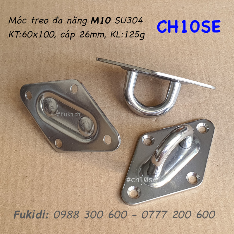 Móc treo đa năng inox 304, treo lên trần nhà, KT 60x100mm, treo cáp phi 26mm - CH10SE