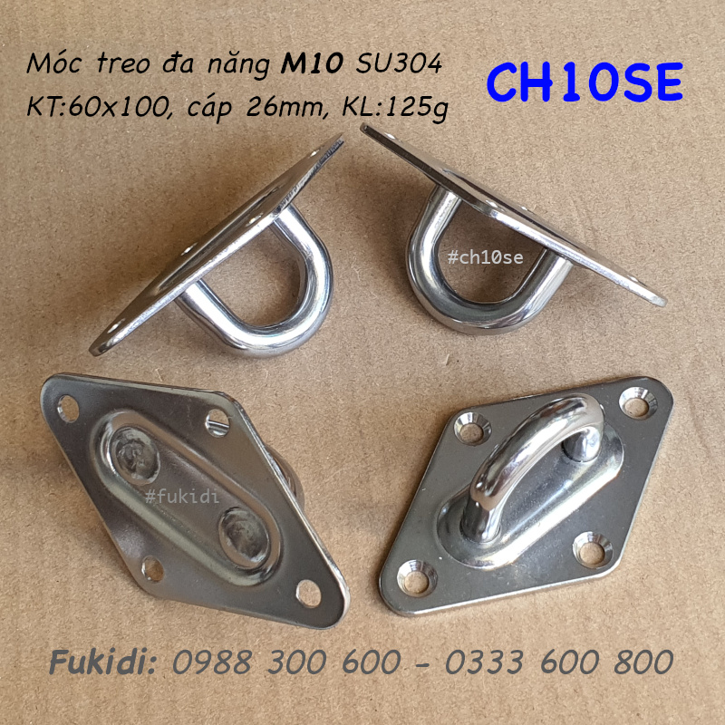 Móc treo đa năng inox 304, treo lên trần nhà, KT 60x100mm, treo cáp phi 26mm - CH10SE