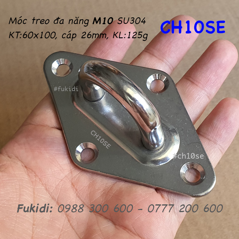 Móc treo đa năng inox 304, treo lên trần nhà, KT 60x100mm, treo cáp phi 26mm - CH10SE