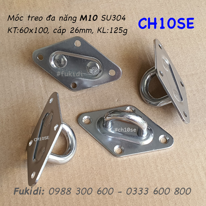 Móc treo đa năng inox 304, treo lên trần nhà, KT 60x100mm, treo cáp phi 26mm - CH10SE