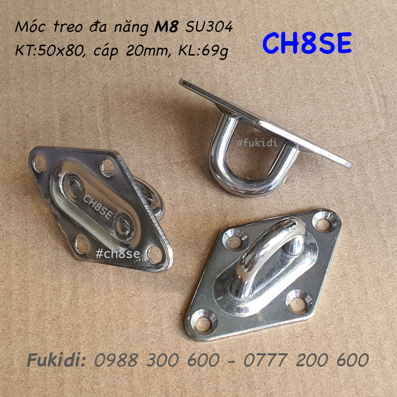 Móc treo đa năng, treo lên trần nhà, inox 304, KT 50x80mm - CH8SE