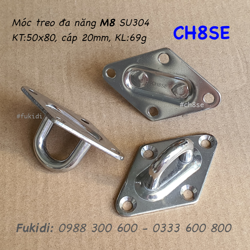 Móc treo đa năng, treo lên trần nhà, inox 304, KT 50x80mm - CH8SE