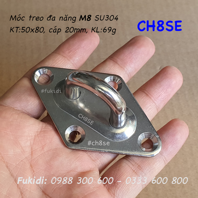 Móc treo đa năng, treo lên trần nhà, inox 304, KT 50x80mm - CH8SE