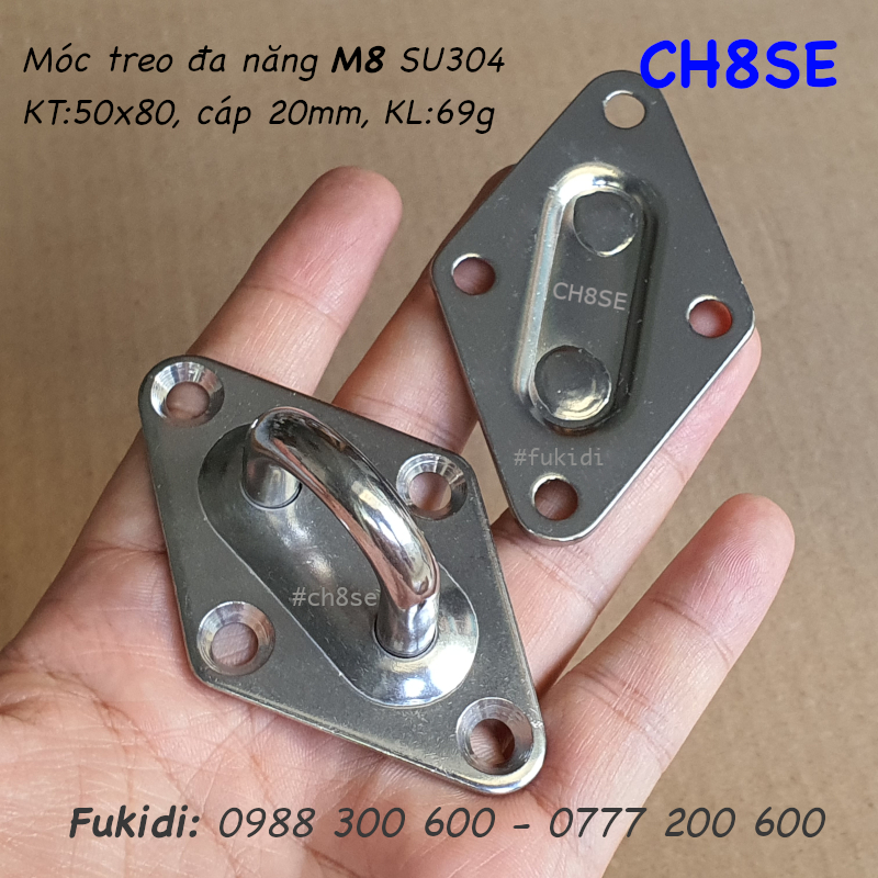 Móc treo đa năng, treo lên trần nhà, inox 304, KT 50x80mm - CH8SE