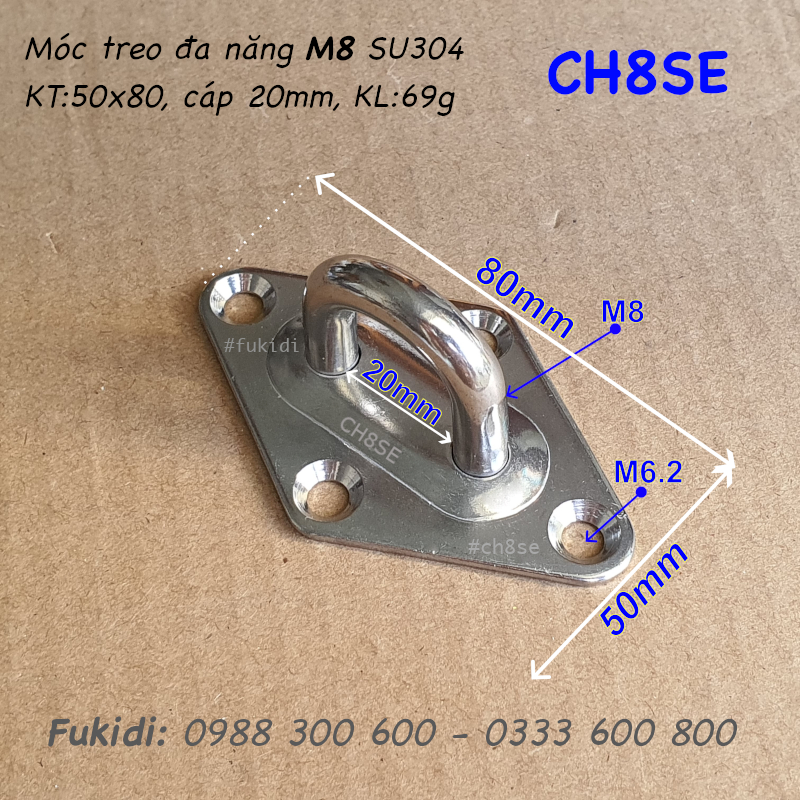 Móc treo đa năng, treo lên trần nhà, inox 304, KT 50x80mm - CH8SE