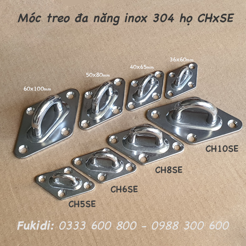 Móc treo đa năng inox 304, treo lên trần nhà, KT 60x100mm, treo cáp phi 26mm - CH10SE
