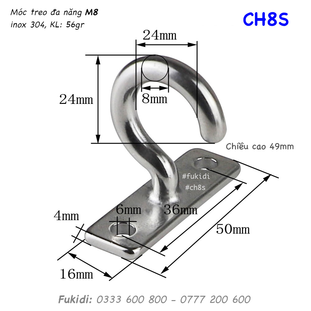 Móc dấu hỏi inox 304 treo trần nhà đa năng M8 - CH8S