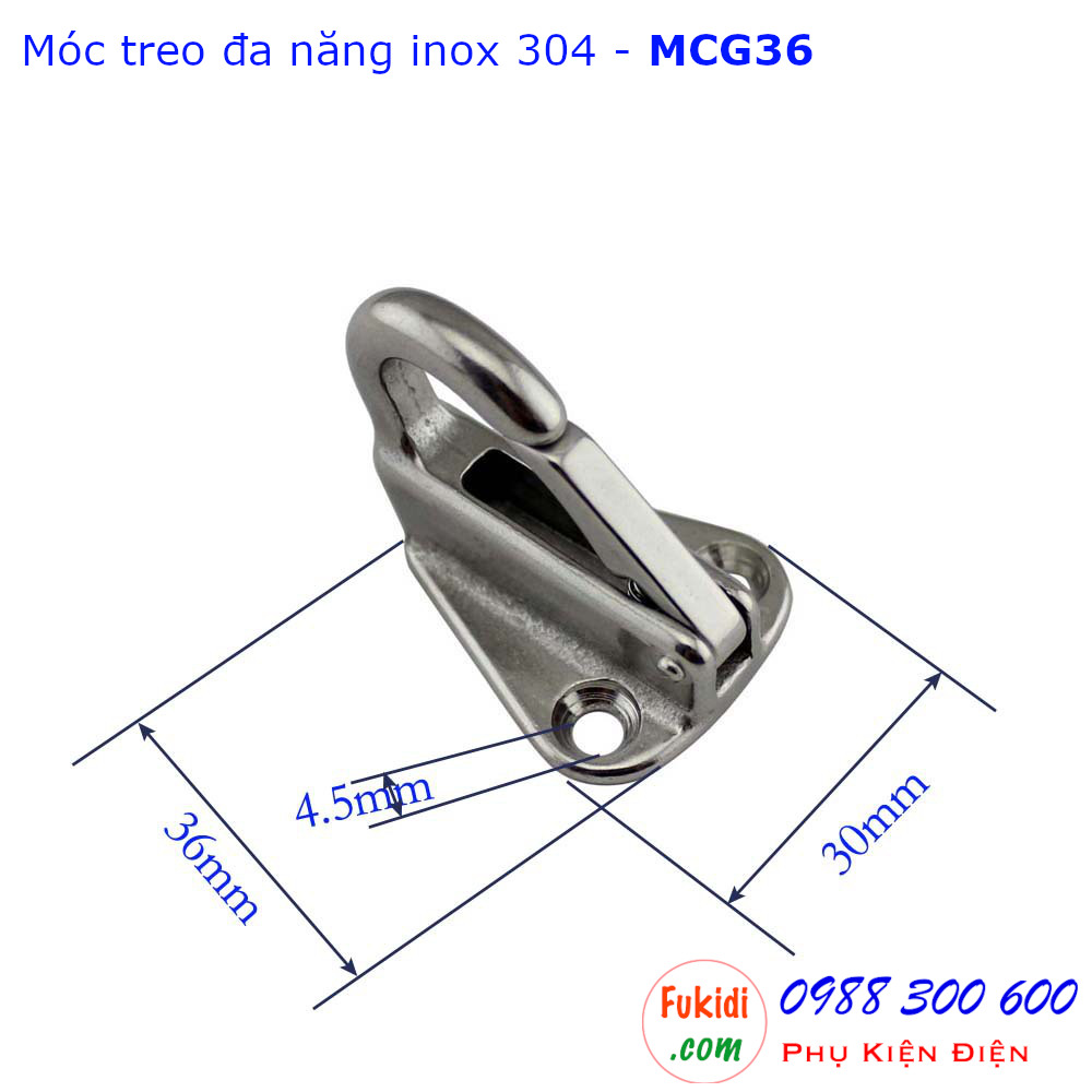 Móc cổ ngỗng, móc treo đa năng inox 304 kích thước 30x36mm - MCG36