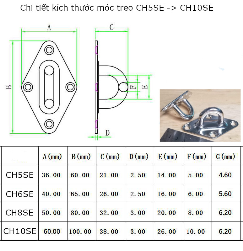 Chi tiết kích thước của móc treo CH5SE -> CH10SE