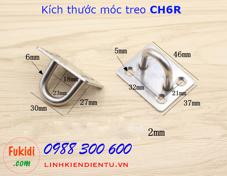 CH6R móc treo trần nhà cho đèn trang trí, treo quạt, size M6, đế chữ nhật 37.5x46.5mm