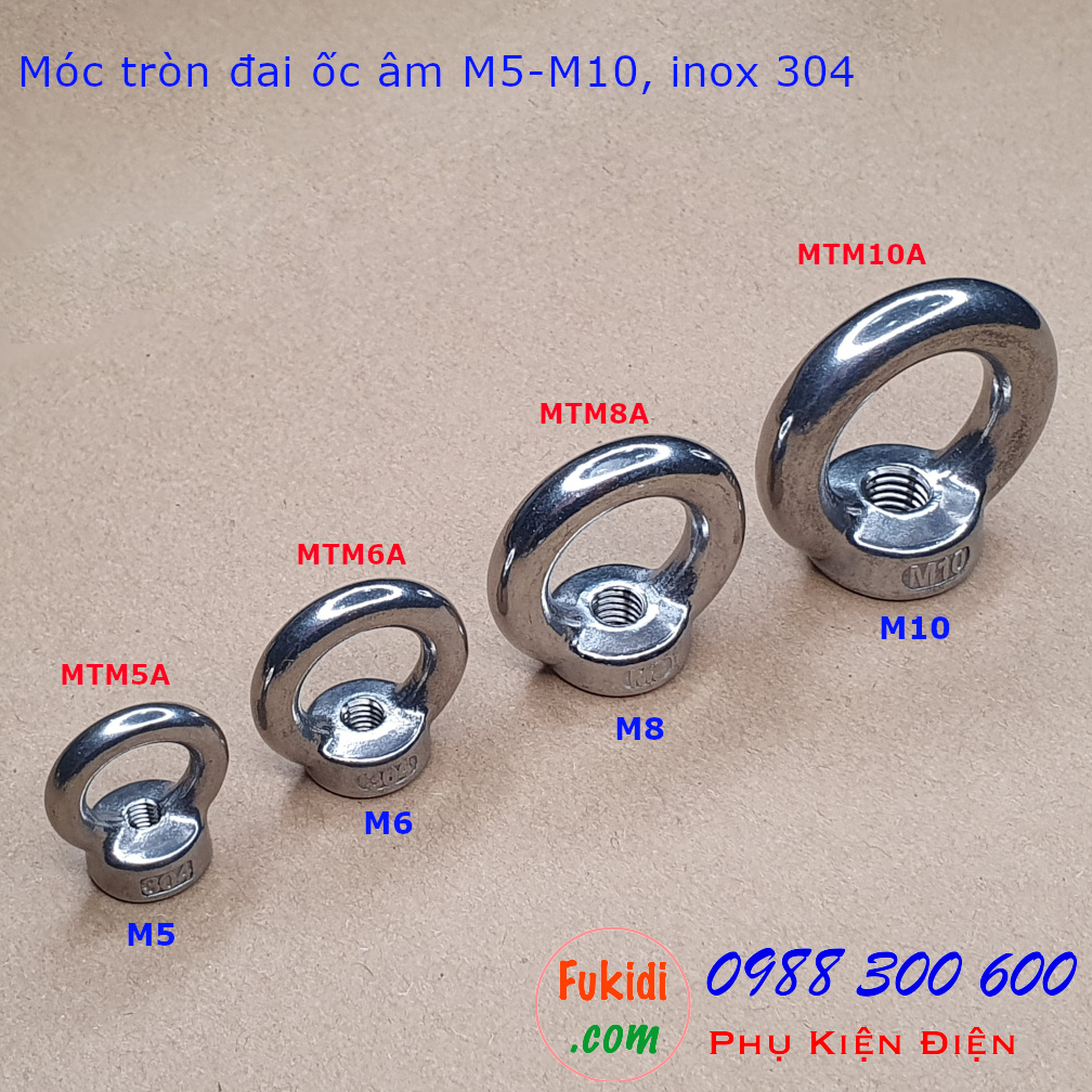 Hình ảnh móc tròn đai ốc hay móc cẩu đai ốc âm inox 304 kích thước từ M5 đến M10