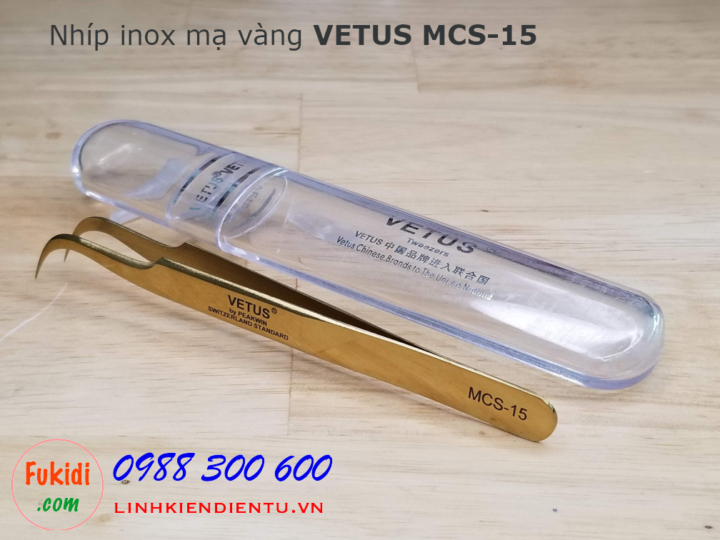 Nhíp gắp đa năng cao cấp VETUS MCS-15 inox mạ vàng đầu cong nhọn