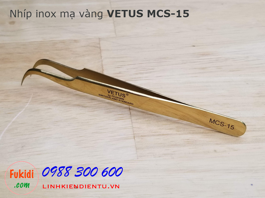 Nhíp gắp đa năng cao cấp VETUS MCS-15 inox mạ vàng đầu cong nhọn