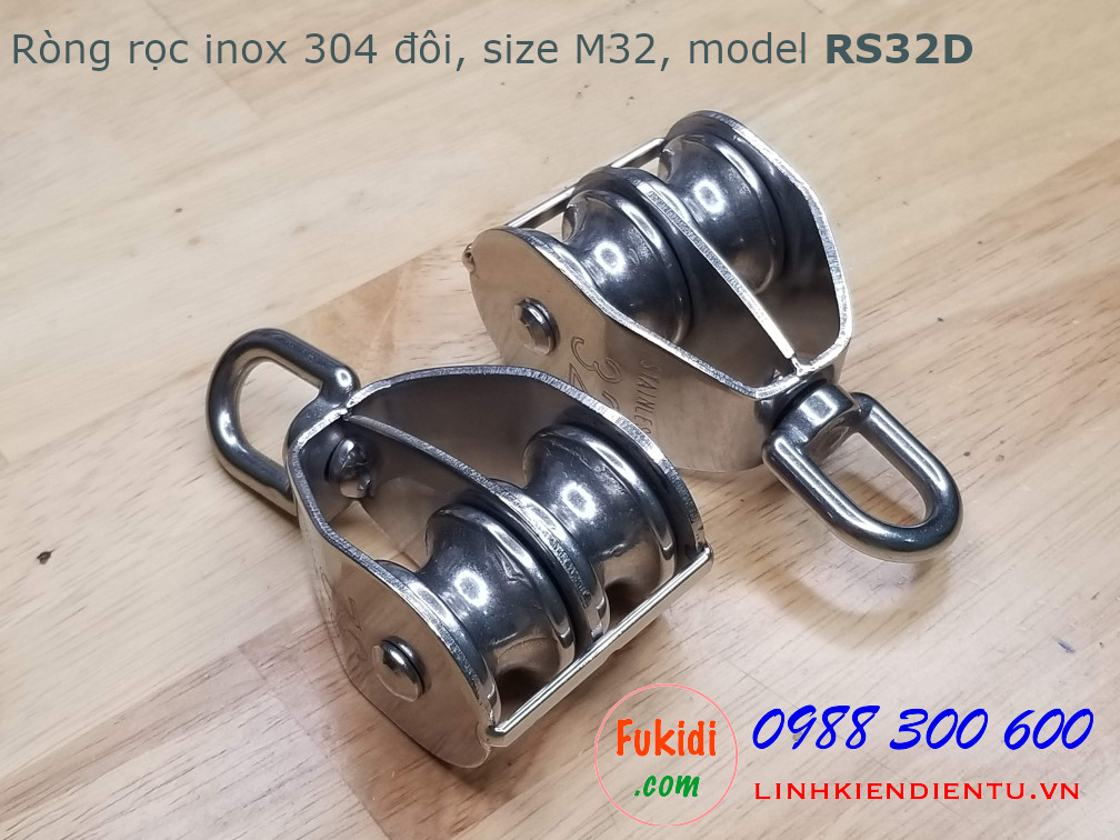 Ròng rọc đôi inox 304, kích thước M32, tải trọng 250kg model RS32D