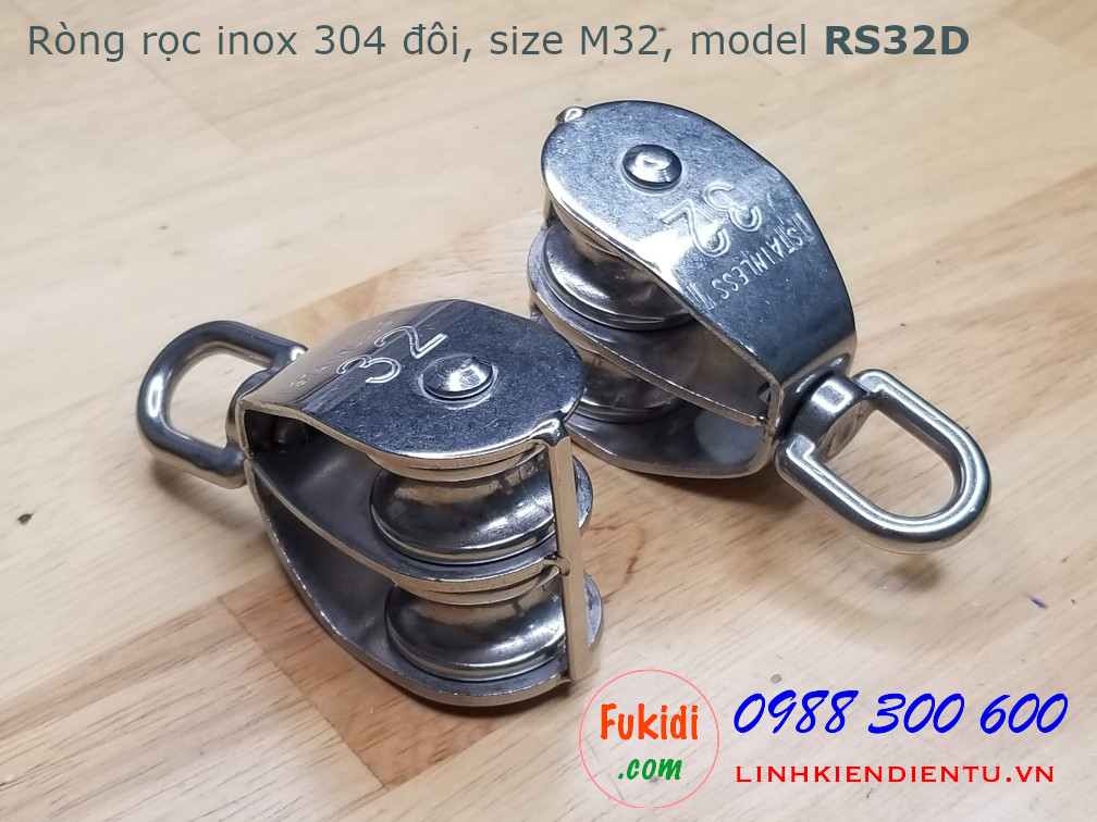 Ròng rọc đôi inox 304, kích thước M32, tải trọng 250kg model RS32D