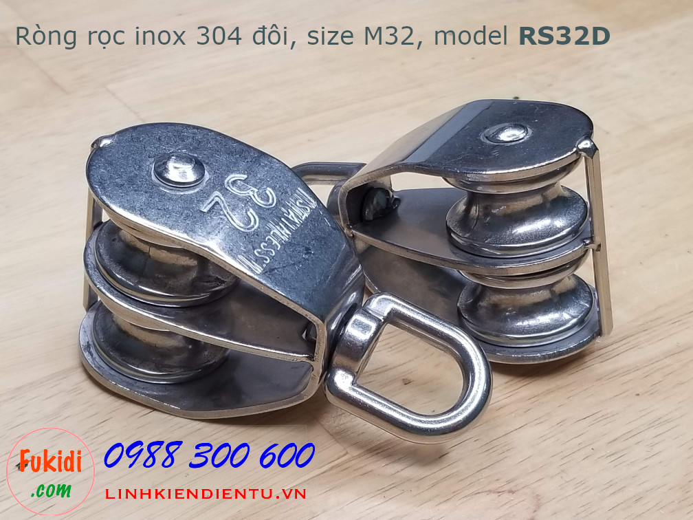 Ròng rọc đôi inox 304, kích thước M32, tải trọng 250kg model RS32D