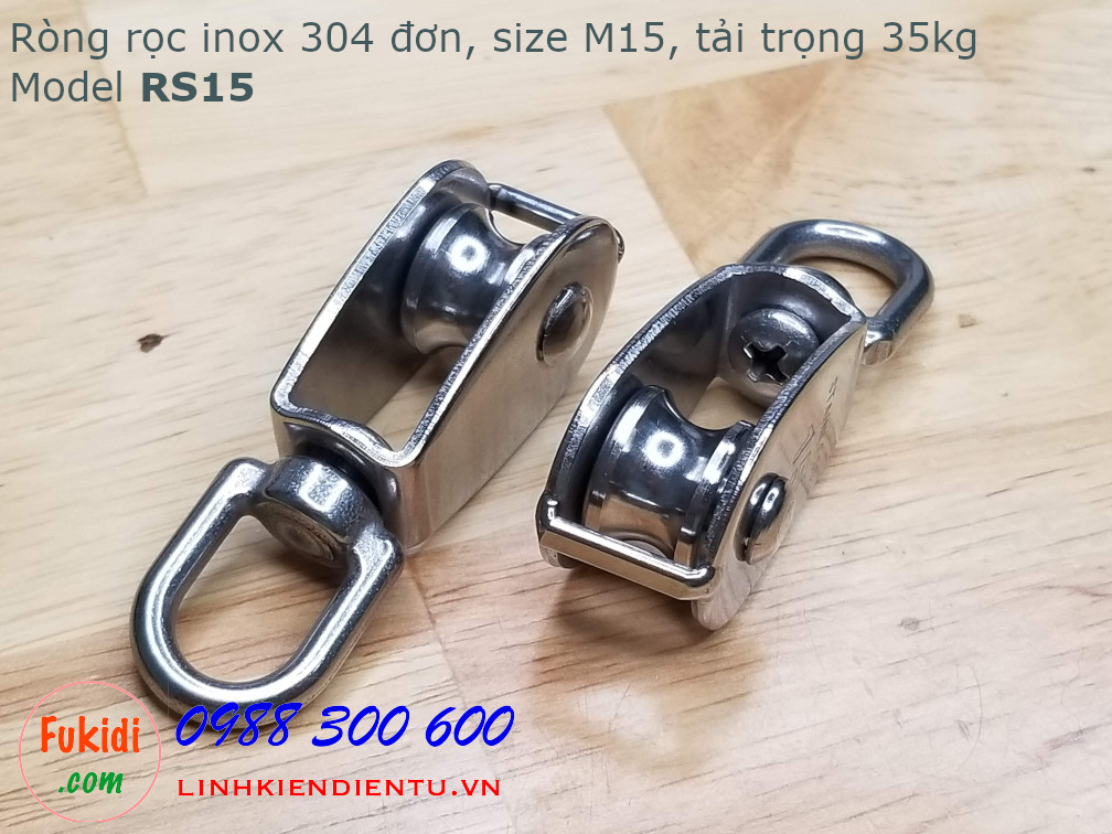 Ròng rọc đơn inox 304, kích thước M15, tải trọng 35kg model RS15