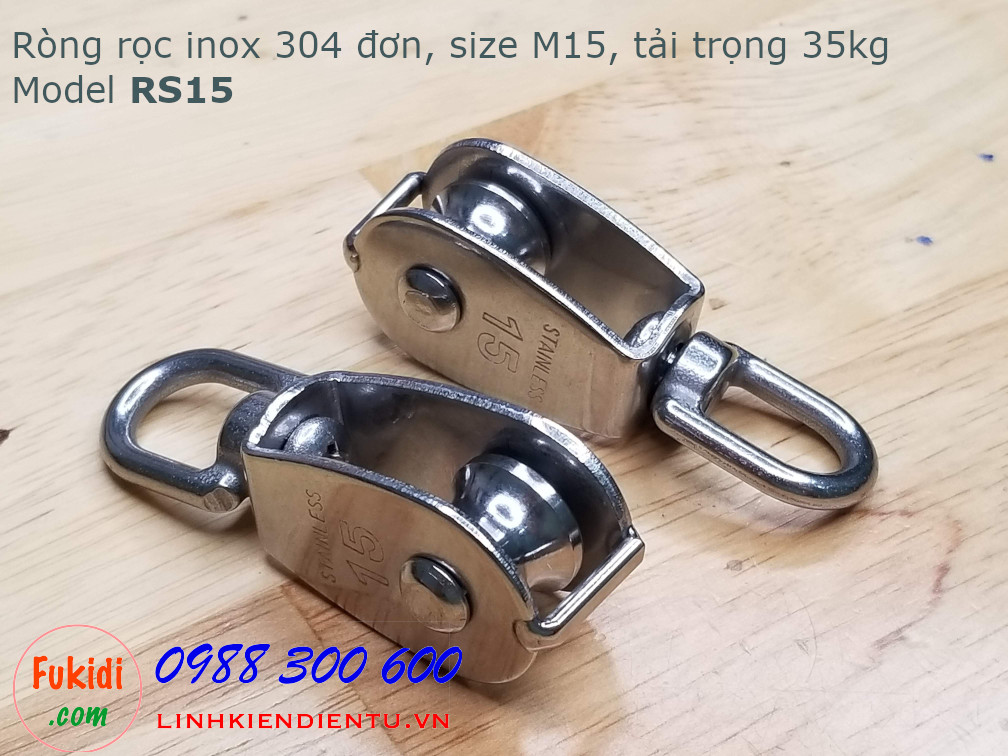 Ròng rọc đơn inox 304, kích thước M15, tải trọng 35kg model RS15