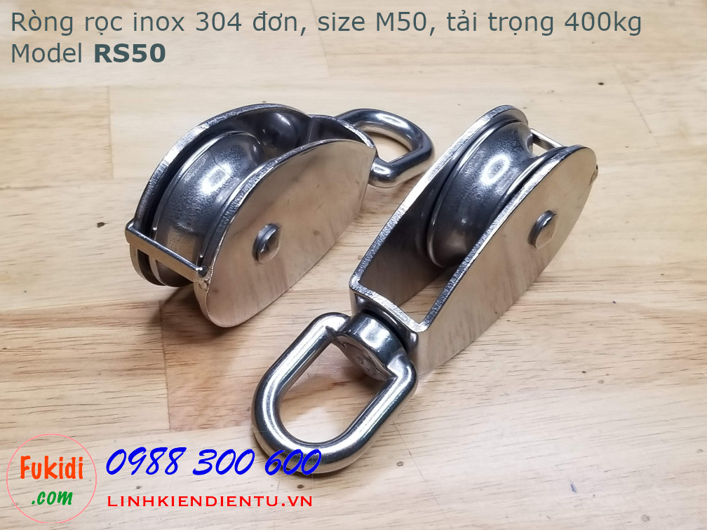 Ròng rọc đơn inox 304, kích thước M50, tải trọng 400kg model RS50