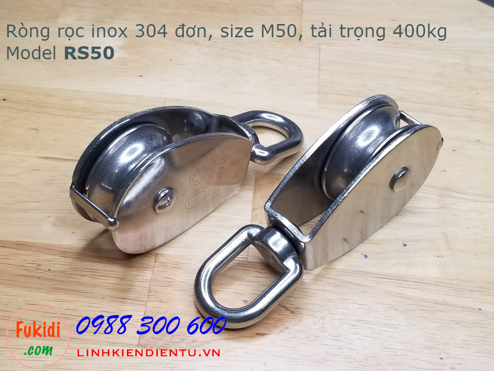 Ròng rọc đơn inox 304, kích thước M50, tải trọng 400kg model RS50