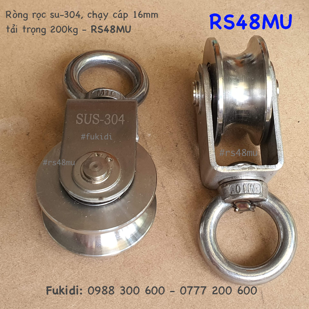 Ròng rọc inox 304 bánh xe bi 22x48mm dài 107mm tải trọng 500kg - RS2248MU