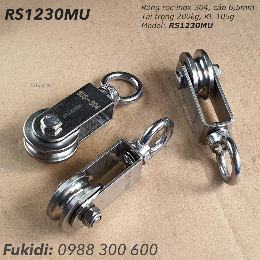 Ròng rọc inox 304, chạy cáp 6.5mm KT 12x30mm, tải 200kg - RS1230MU 