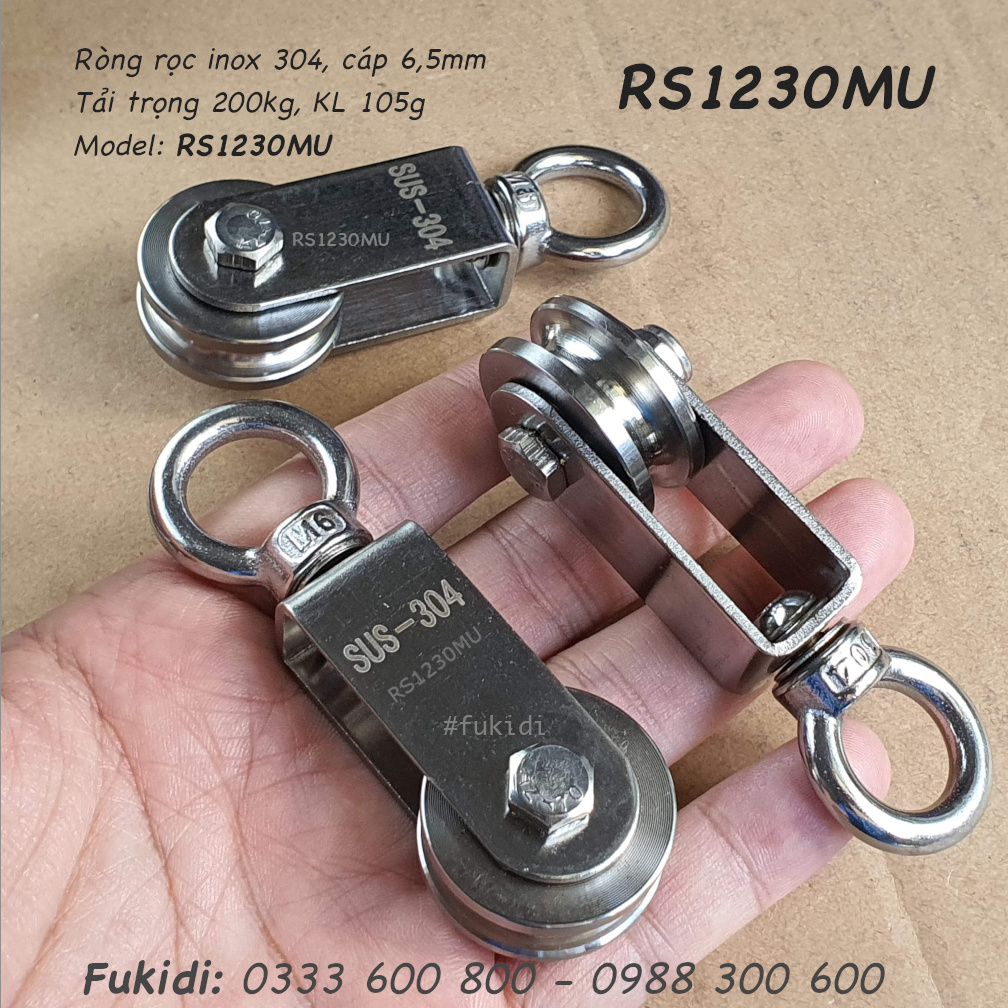 Ròng rọc inox 304, chạy cáp 6.5mm KT 12x30mm, tải 200kg - RS1230MU 