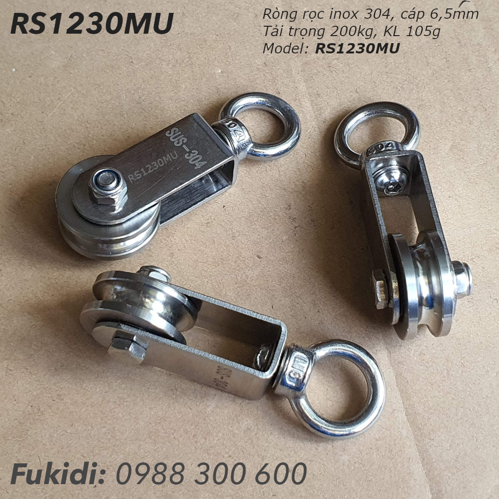 Ròng rọc inox 304, chạy cáp 6.5mm KT 12x30mm, tải 200kg - RS1230MU 