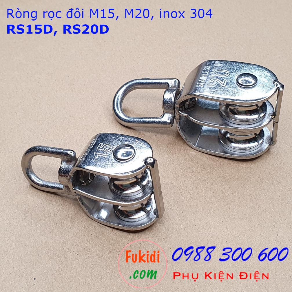 Ròng rọc đôi inox 304 size M15 tải trọng 35kg - RS15D