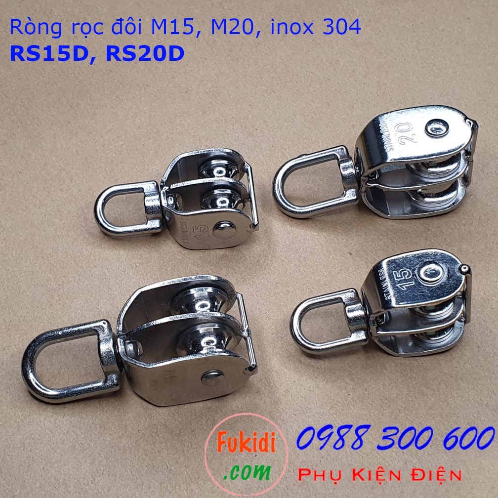 Ròng rọc đôi inox 304 size M15 tải trọng 35kg - RS15D