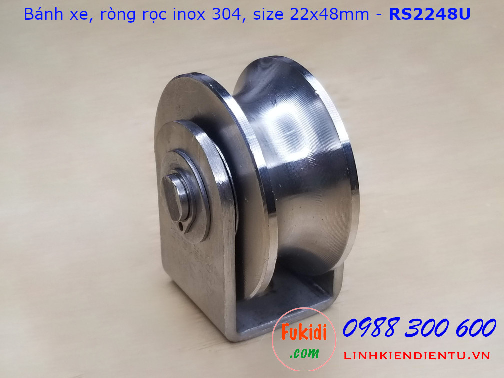 Ròng rọc, bánh xe cửa cổng, bánh xe định hướng inox 304 size 22x48mm - RS2248