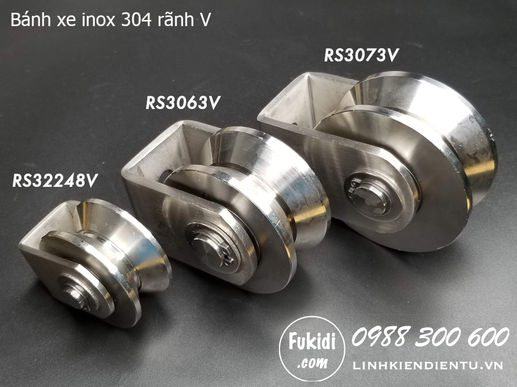 ba mẩu bánh xe ray v inox 304 RS2248V, RS3063V và RS3073V
