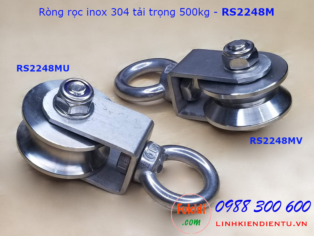 Ròng rọc inox 304 bánh xe bi 22x48mm dài 107mm tải trọng 500kg - RS2248MU